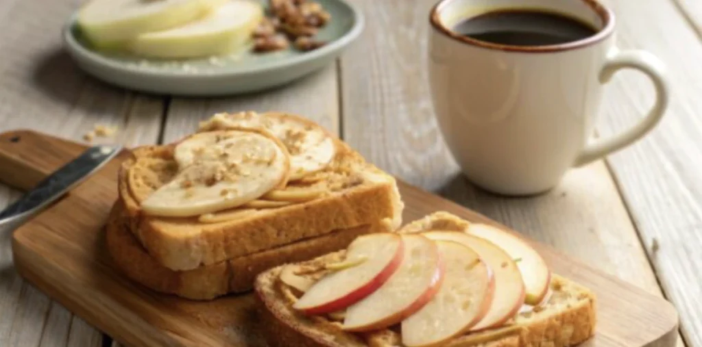 Apple for breakfast, oatmeal, peanut butter,