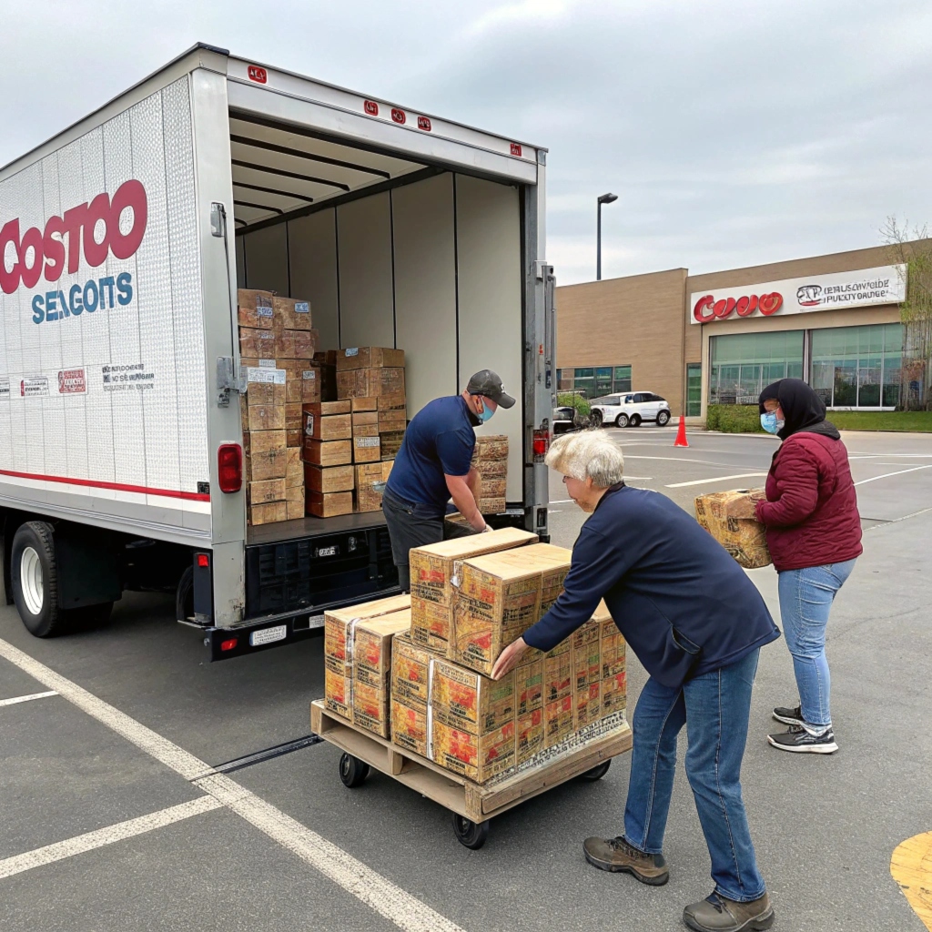 unsold rotisserie chicken Costco , truck loading donations.