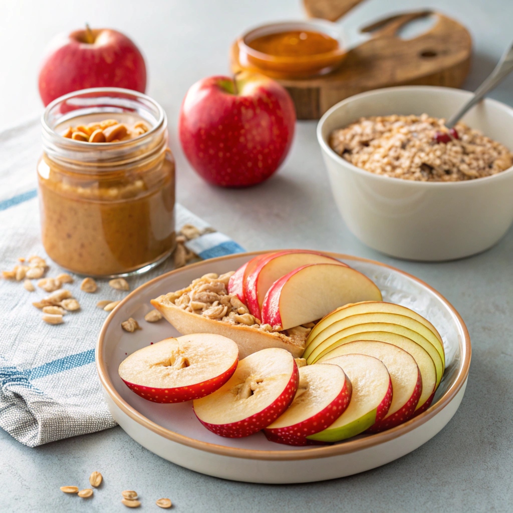 Apple for breakfast, oatmeal, peanut butter,