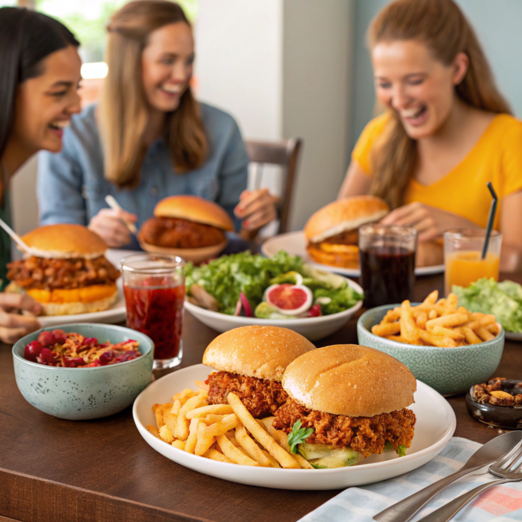 A delicious spread of side dishes for sloppy joes. 2
